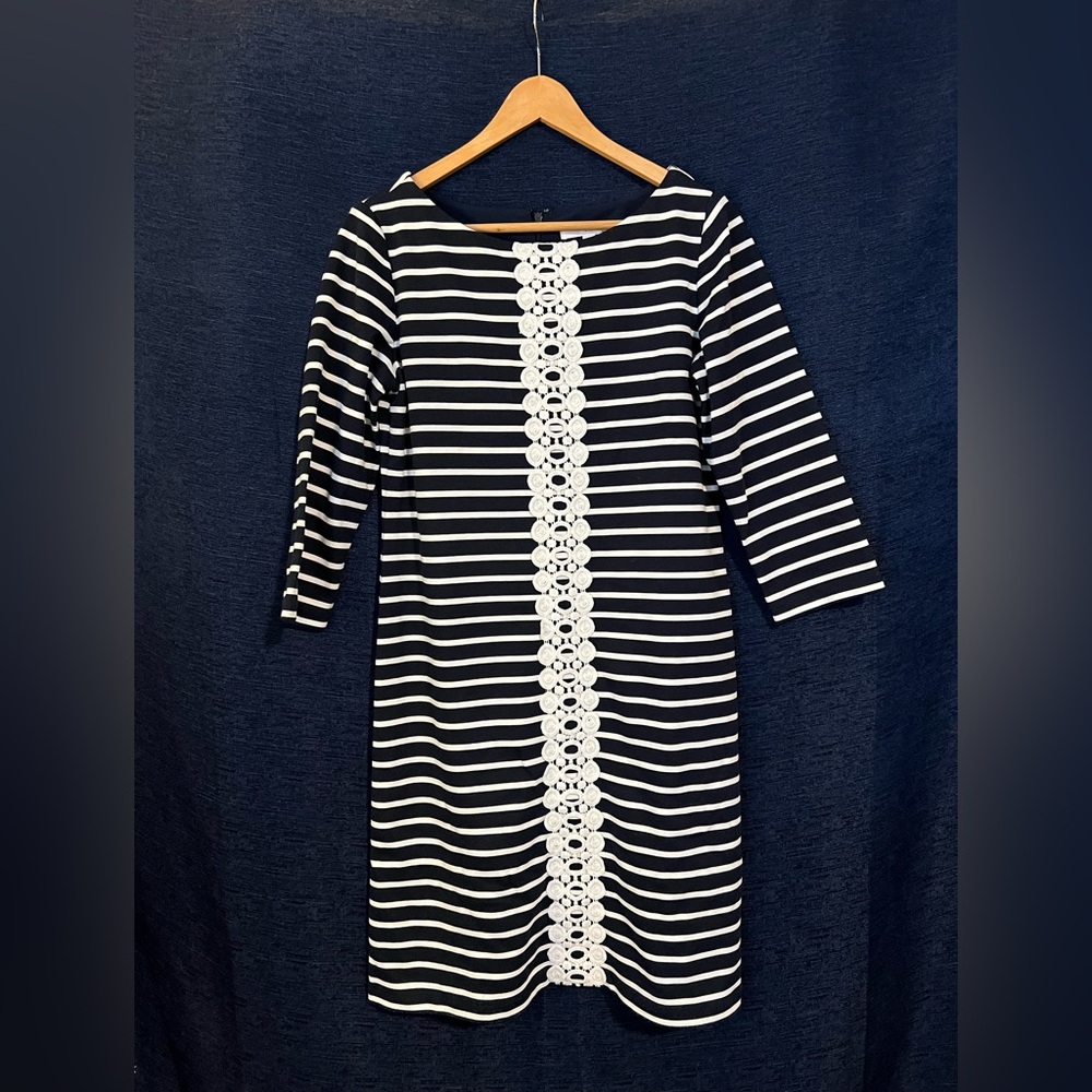 Studio One Navy and White Dress w/ 3/4 Sleeves
